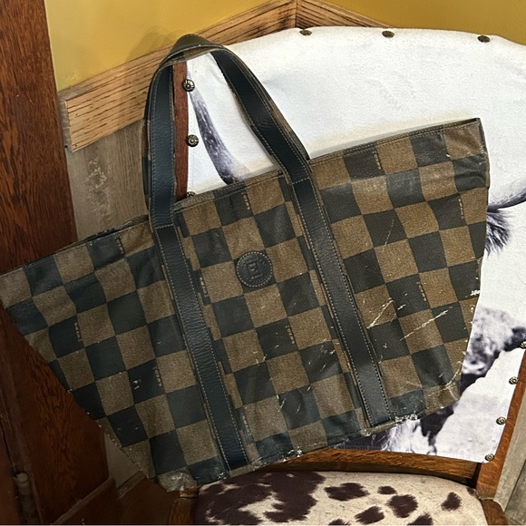 Fendi Handbags - Fendi Brown and Black Checker Tote Bag